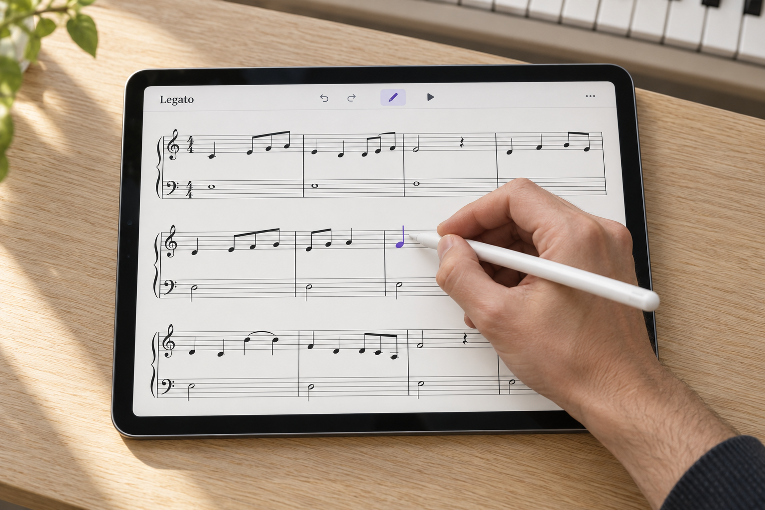 Product concept showing music written directly on an iPad score with Apple Pencil